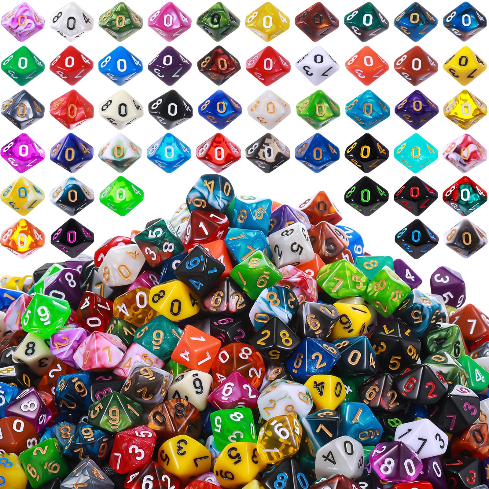 Skylety 500 Pieces Polyhedral Dice Sets with Black Pouch Compatible with RPG MTG Tabletop Role Playing Table Games Multi Colored Assortment (10 Sided Style)
