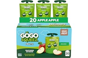 GoGo squeeZ Fruit on the Go, Apple Apple, 3.2 oz (Pack of 20), Unsweetened Fruit Snacks for Kids, Gluten Free, Nut Free, and Recloseable Cap, BPA Free Pouches (Packaging May Vary)