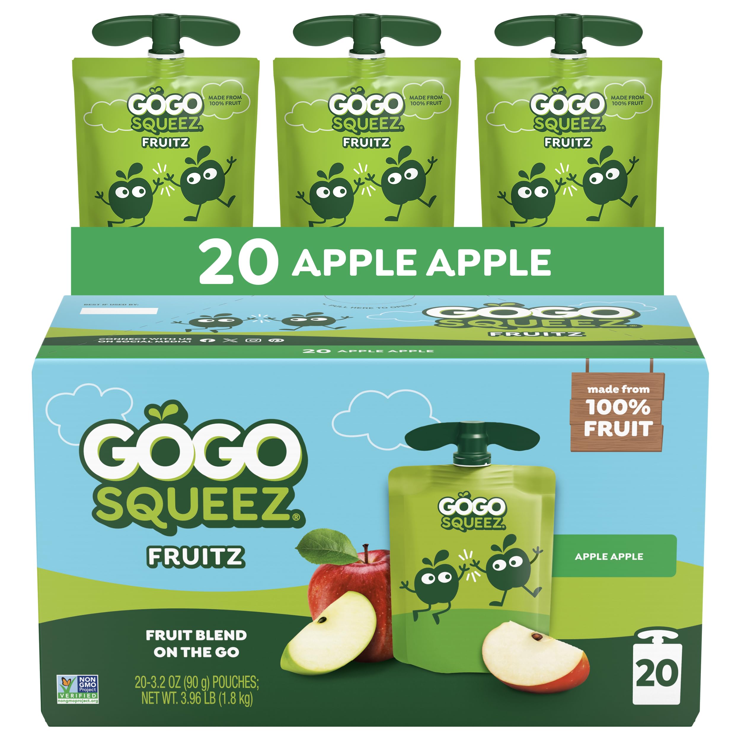 GoGo squeeZ Fruit on the Go, Apple Apple, 3.2 oz