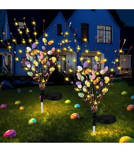 10-LED Solar Egg String Lights – Easter Decorations Outdoor, 8 Modes, 400mAh Battery, IP44 Waterproof, Ground Stake Lights – For Garden, Yard, Pathway, Patio (137.9" Length)