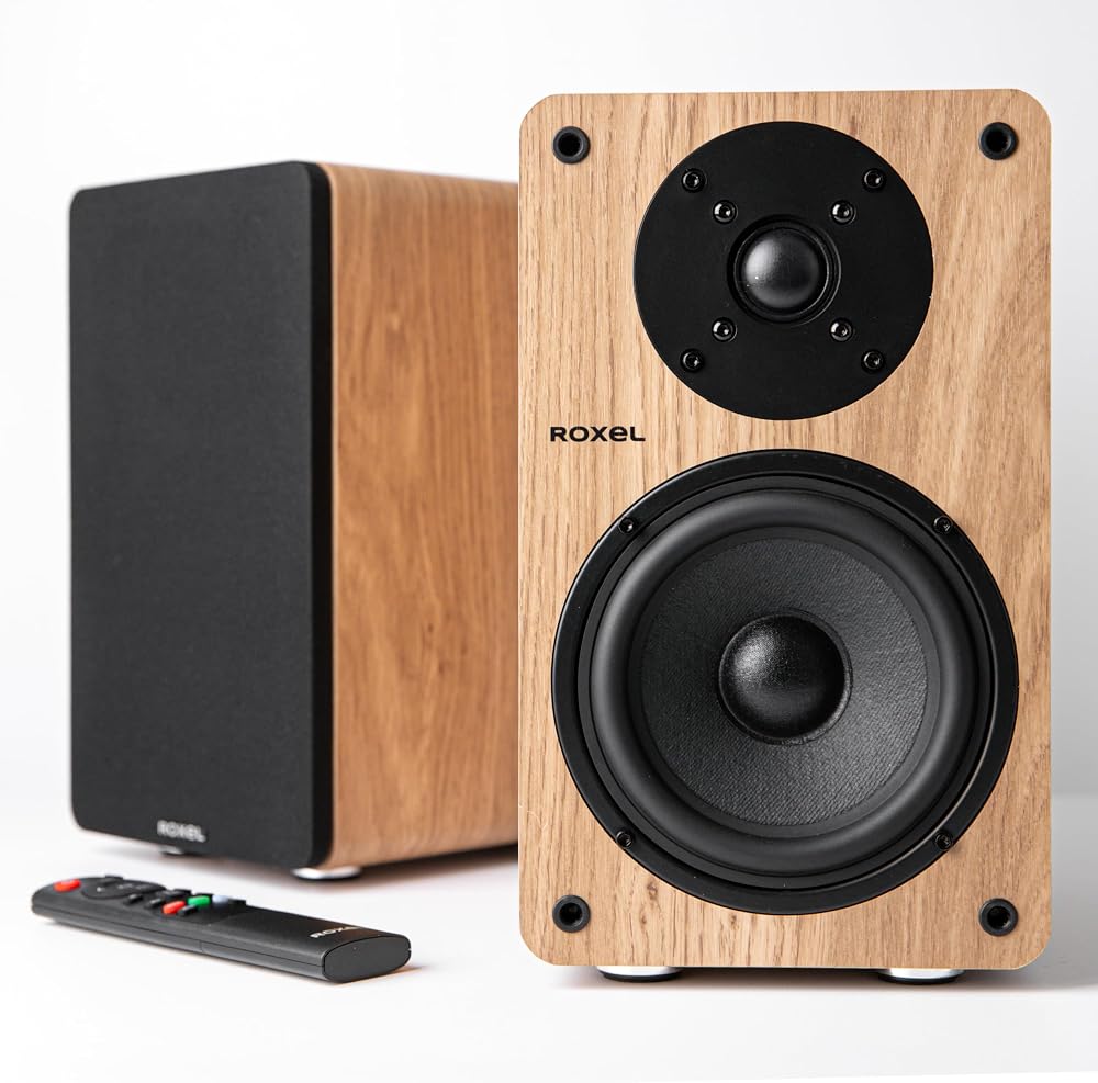 Roxel Onyx Active Bookshelf Speakers 100W RMS HDMI ARC Oak
