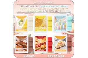 SCENTORINI Wax Melts, Fall Scented Wax Melts, 6 Pack, Cinnamon Roll, Salted Caramel Cream, Marshmallow Dreams, Sicilian Lemon, Golden Apple, Vanilla Cake