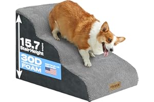 Miorun Dog Stairs Ramp for Bed and Couch Up to 17", Slope 3-Step Foam Steps for Pets to get on Sofa, Puppy Ladder with Washable Cover and Balanced Non-Slip Base, Ideal for Older Cats