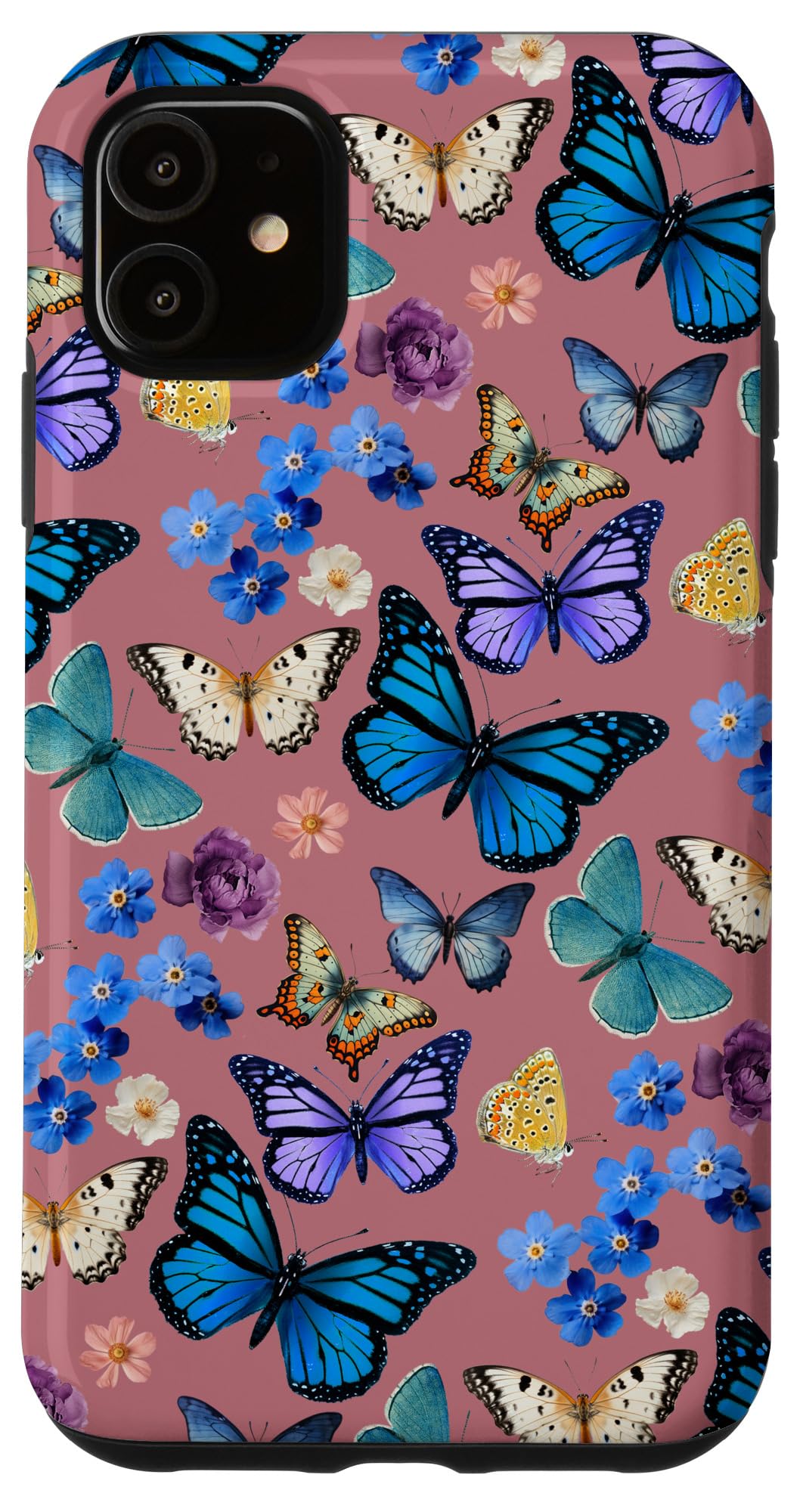 iPhone 11 Colorful Butterfly Garden on Dusty Rose Pink Case
