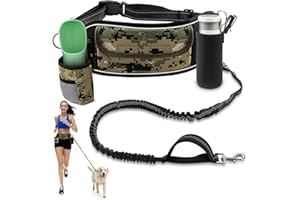 TECSPACE Hands Free Dog Leash, Dog Walking Fanny Pack with Leash - Waist Leash for Dog Walking with Water Holder,Adjustable Dog Running Leash Belt for Training Jogging Hiking (Forest Camouflage/L)