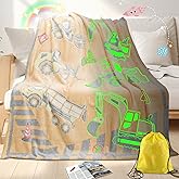Excavator Glow in The Dark Tractor Blanket with Travel Bag Soft Cute Truck Blanket Gifts Toys for Kids Boys Child Teen Birthday Christmas Halloween Construction Kit Room Decor 50"x60"