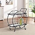 FirsTime & Co. Black Odessa Bar Cart, 2 Tier Mobile Mini Bar, Kitchen Serving Cart and Coffee Station with Storage for Liquor, Metal and Mirror, Modern 28 inches