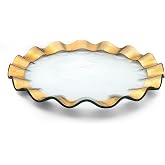 Annieglass Ruffle 13 Inch Buffet Plate with 24k Gold, Timeless Glass Tableware for all Occasions, Made in the USA