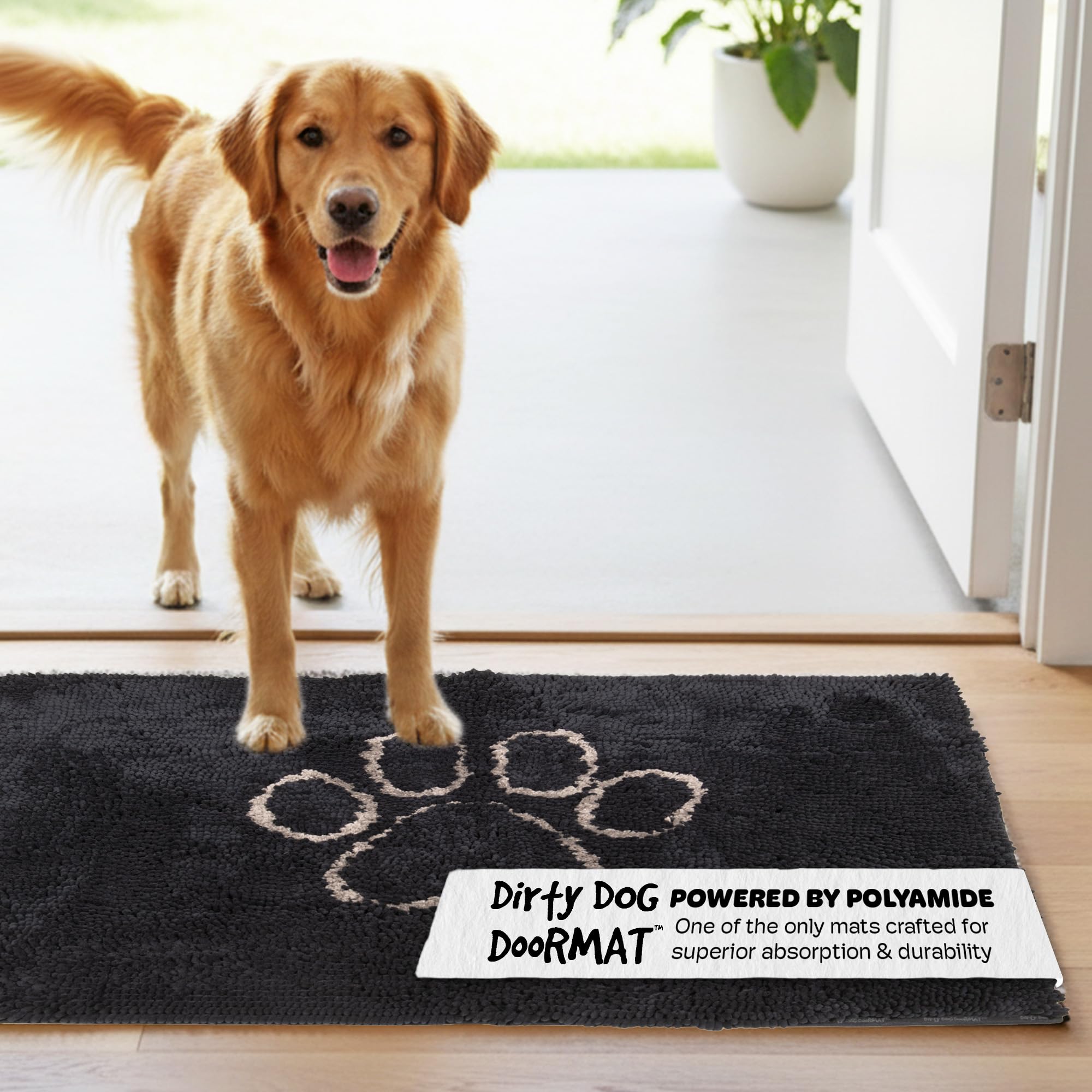 Dog Gone Smart Dirty Dog Microfiber Doormat, Super Absorbent Machine Washable with Non-Slip Backing, Large, Black Hue