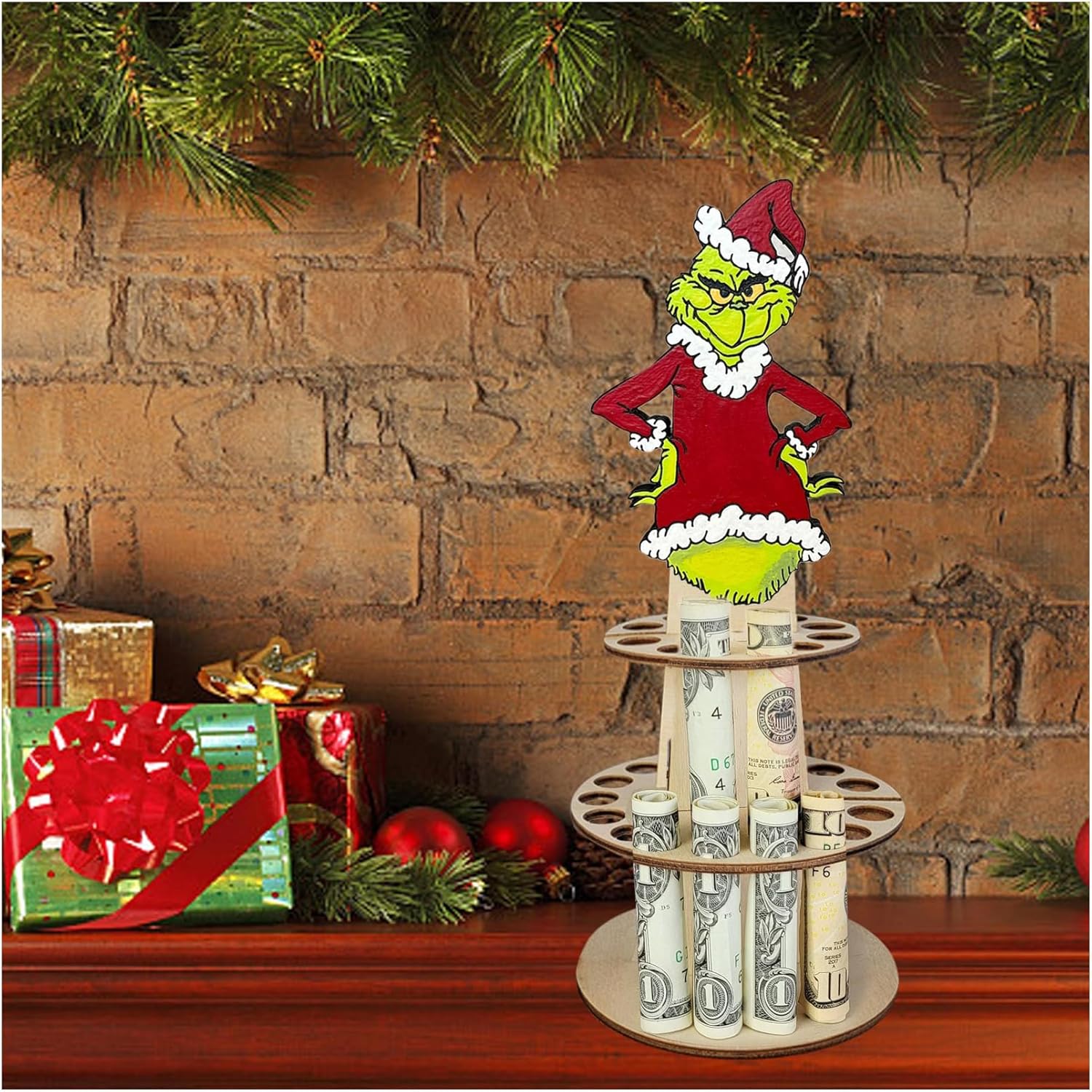 Tree Stands - Christmas Unique Money Holder Money Christmas Ornaments Wooden Christmas Tree Green Elf Christmas Decoration Idea and Cute Holiday Tree Decorations (Style.01)