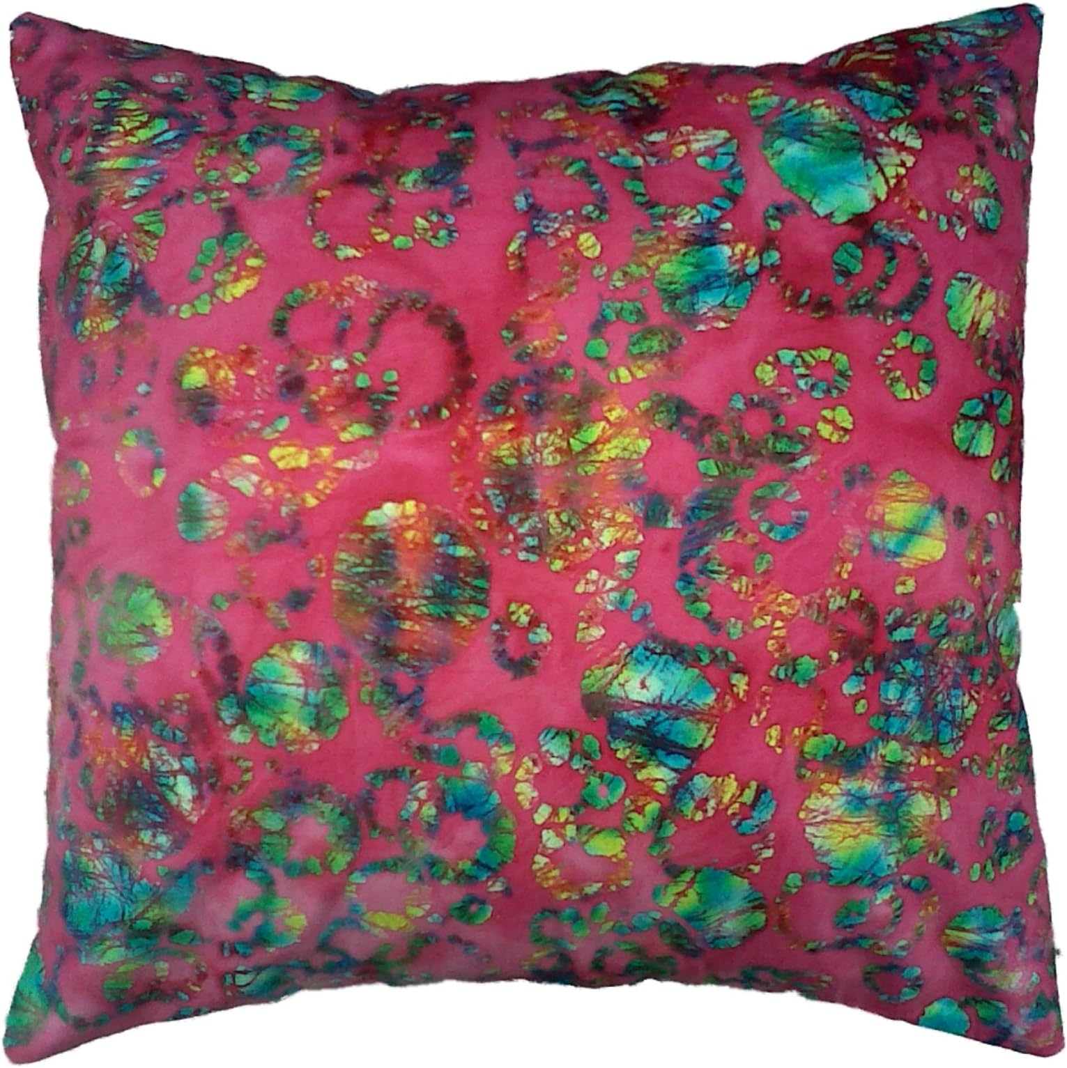 KAKIA DESIGNS UK Pink and Turquoise Hand Printed Batik Handmade Boho Cushion Cover
