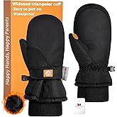 RIGWARL Kids Mittens with Easy-on Cuff, Waterproof Ski Snow Mittens for Boys Girls Toddler 3M Insulated for Skiing Sledding