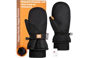 RIGWARL Kids Mittens with Easy-on Cuff, Waterproof Ski Snow Mittens for Boys Girls Toddler 3M Insulated for Skiing Sledding
