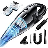 Handheld Car Vacuum Cleaner with 8000PA Powerful Suction, Portable Car Vacuum Cleaner with 2 Filters, Mini Brush, Lightweight, 0.34L Capacity, Essential Accessories