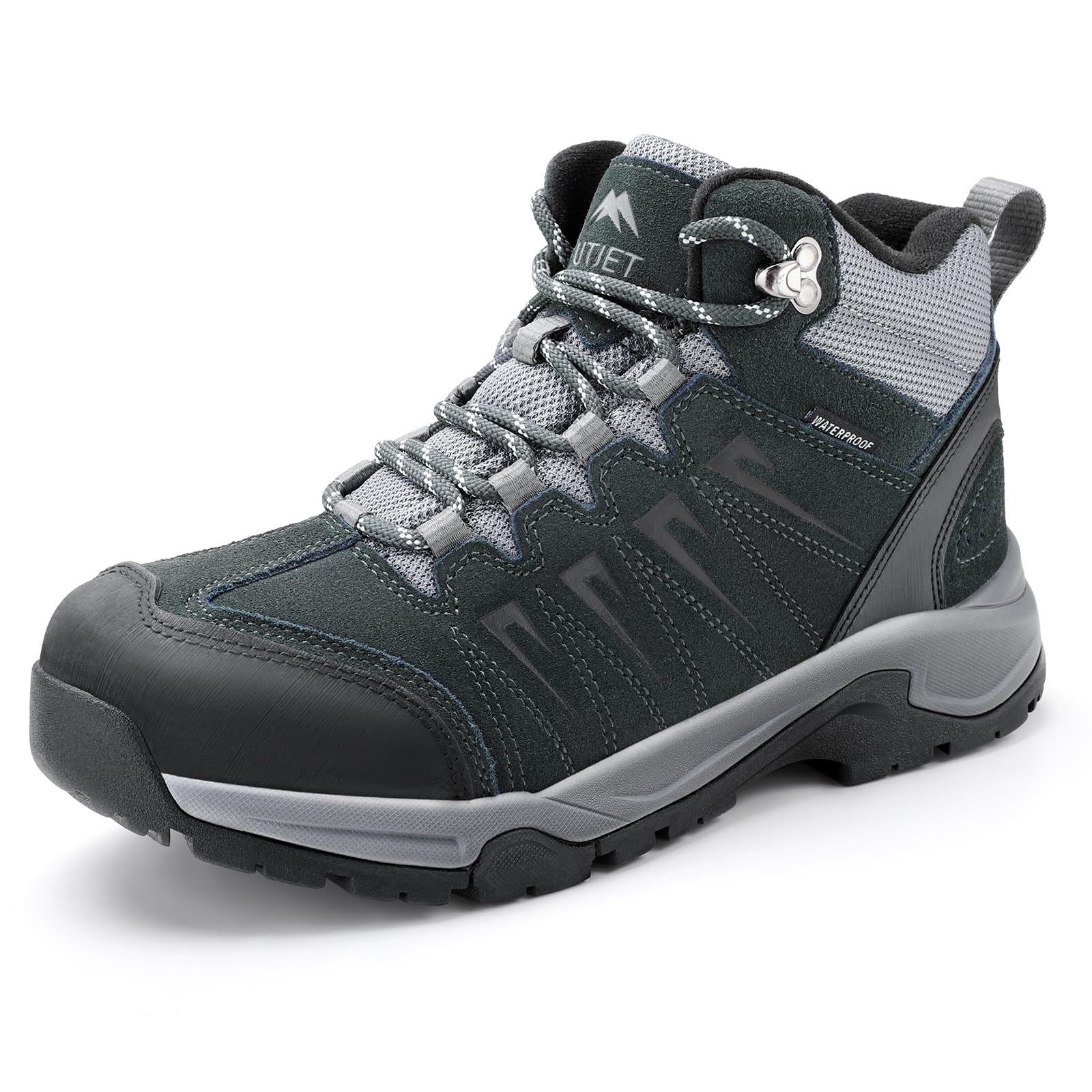 OUTJET Wanderschuhe Herren Wasserdicht Leder, Outdoor Hiking Schuhe rutschfest und Komfortabel