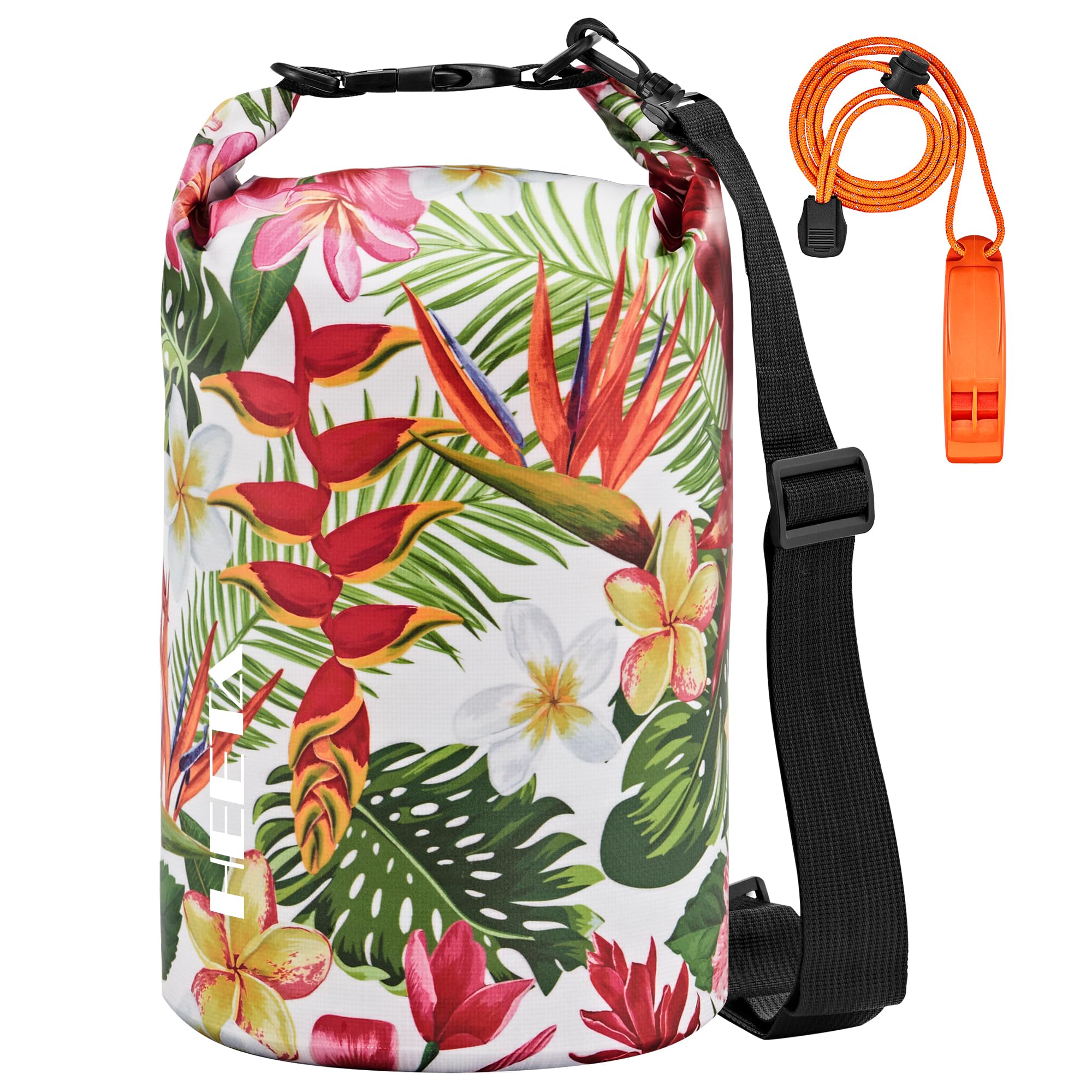Photo 1 of HEETA Waterproof Dry Bag for Women Men (Upgraded Version), Roll Top Lightweight Dry Storage Bag Backpack with Emergency Whistle for Travel, Swimming, Boating, Kayaking, Camping, Beach (Flower, 5L)