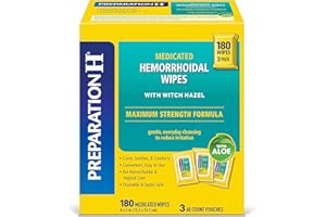 Preparation H Medicated Hemorrhoidal Wipes 180 ct, Maximum Strength Relief with Witch Hazel and Aloe, for Cleansing, Burning,