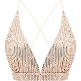 Monanoat Women’s Sexy Sequin Crop Top V Neck Bandage Tank Top Bustier Cami Dance Bra Top for Club Rave