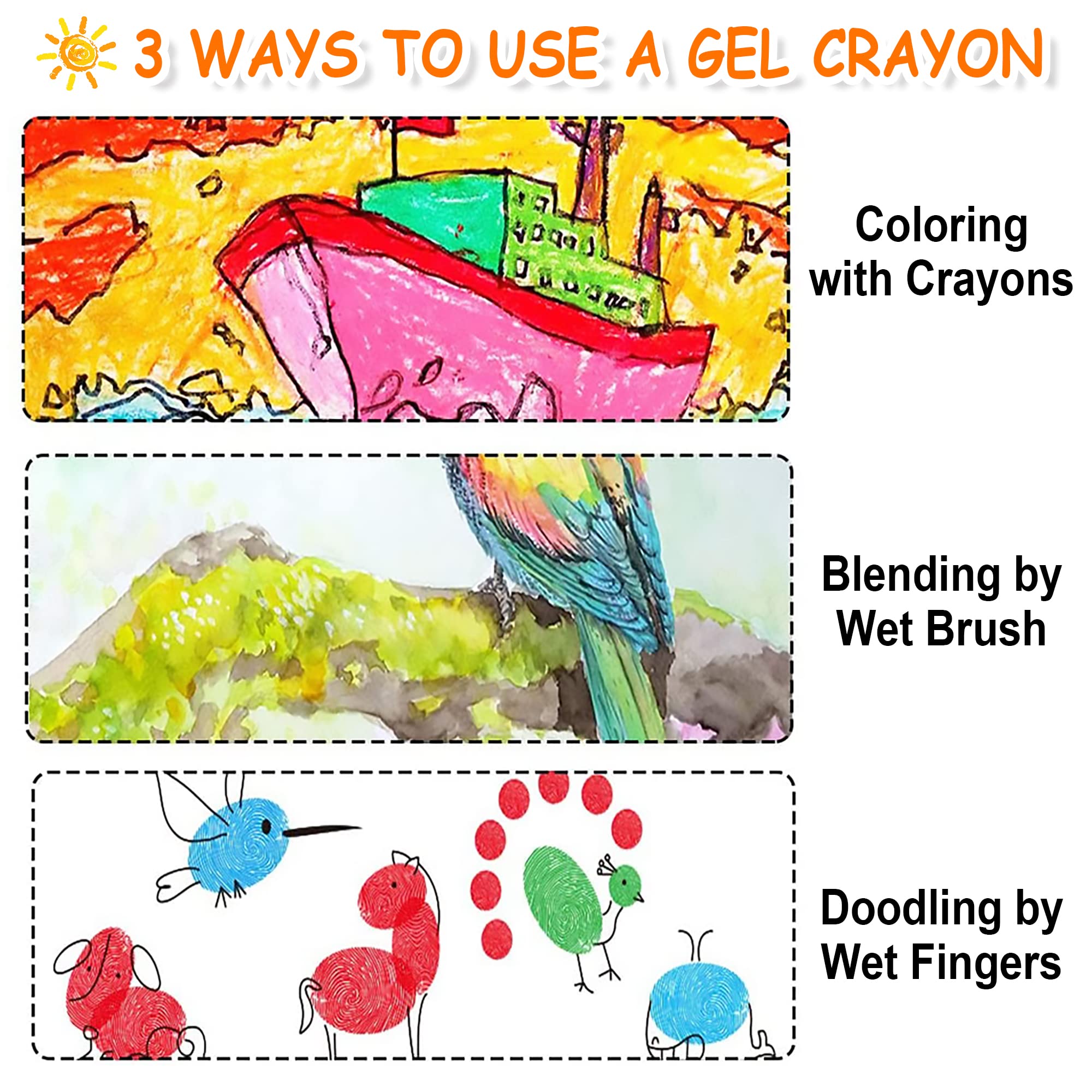 Shuttle Art 24 Colors Gel Crayons for Toddlers, Non-Toxic Crayons Set for Kids Children Coloring, Crayon-Pastel-Watercolor Effect, Ideal for Paper