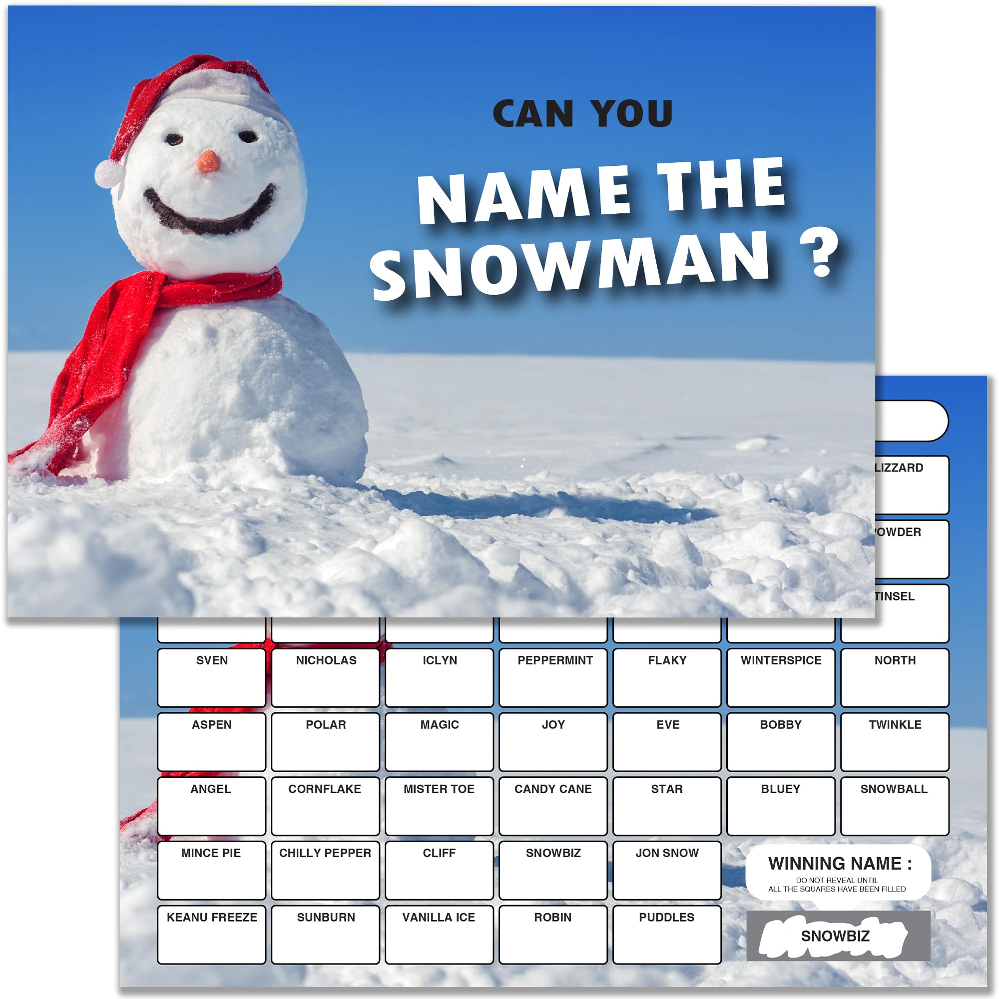 10 x Name The Snowman Christmas Fundraising Scratch Cards. A5 Cards with 52 Squares to Raise Money for Charity