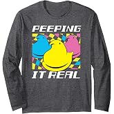 Peeps Easter Peeping It Real Retro Style Chicks Long Sleeve T-Shirt