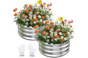ENJOYBASICS Raised Garden Bed Outdoor, 2 Pack Round Galvanized Raised Planter Box kit, Bottomless Metal Raised Garden Bed for Gardening, Flower, Herb (2x2x1ft)