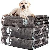 Rezutan Dog Blanket for Large Dogs, Upgraded 3 Pack Dog Cat Flannel Blankets Washable, Soft Pet Throw Cover Suitable for Kennel Crate Bed, Cute Paw Pattern, Grey, 31" x 41"