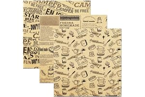 OTOPETE 300Pcs Food Paper Sheets, 10"x10" Greaseproof Paper Sheets, Three Patterns Kraft Paper, Food Basket Liner, Tray Liner, Wrapping Bread Hamburger Sandwiches, for Family, Bakery, Picnic, Party