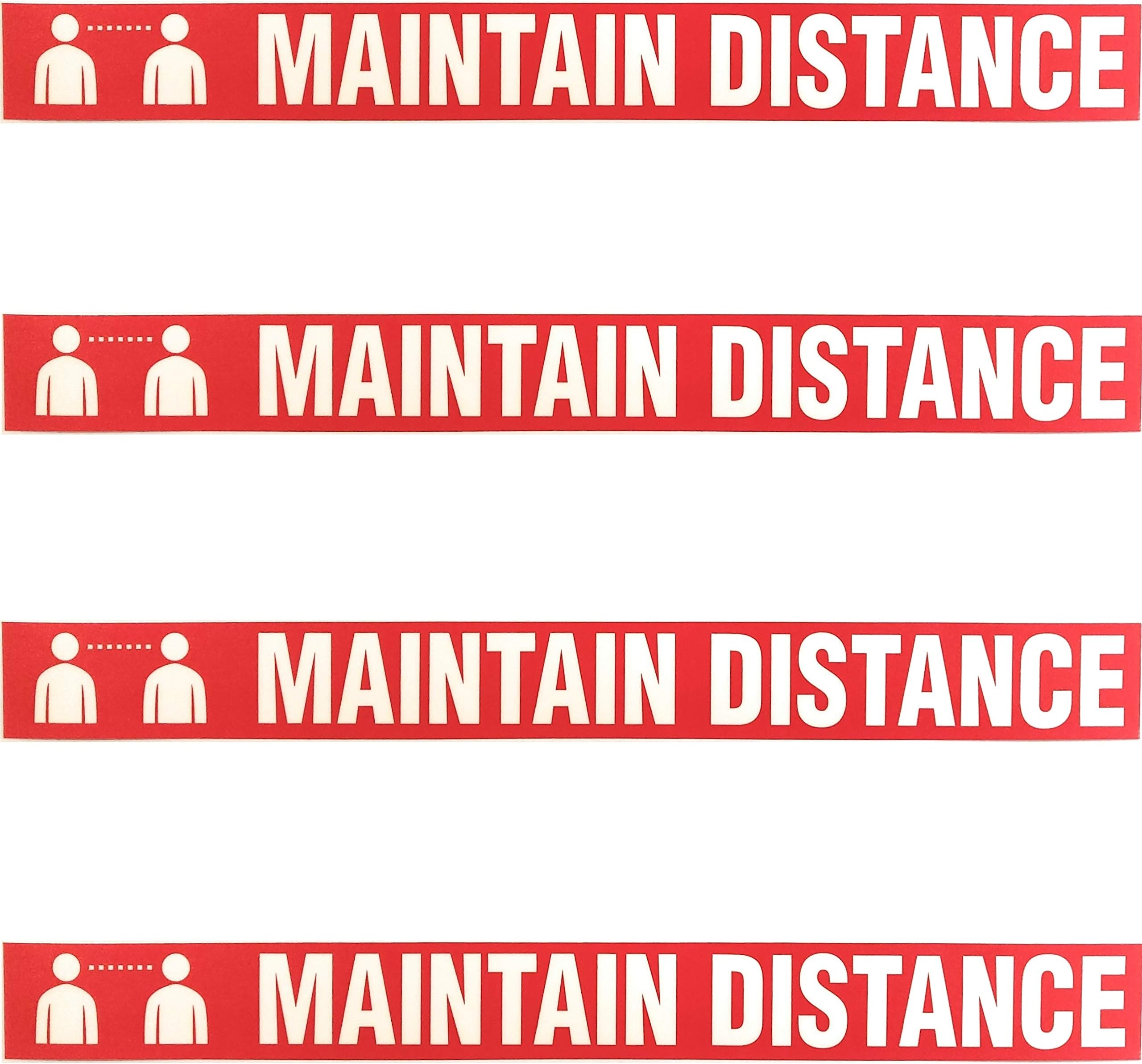 LiteMark Message Maintain Distance Floor Warning Tape 2.25 Inches x 22 Inches (Each Pack Contains 4 Messages of White Print on a Red Background)