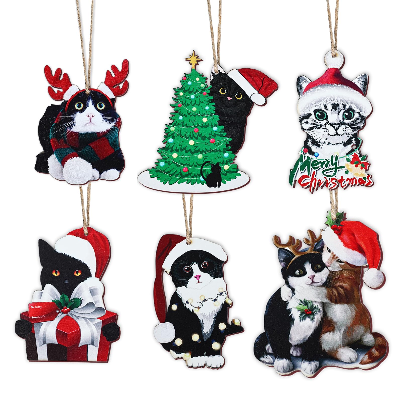 Cat Christmas Ornaments, Joyoldelf 6pcs Black Cat Ornaments, Cat Ornament for Cats Lovers, Christmas Tree Ornament Hanging Party Decor Merry Xmas Decor Ornaments Cats