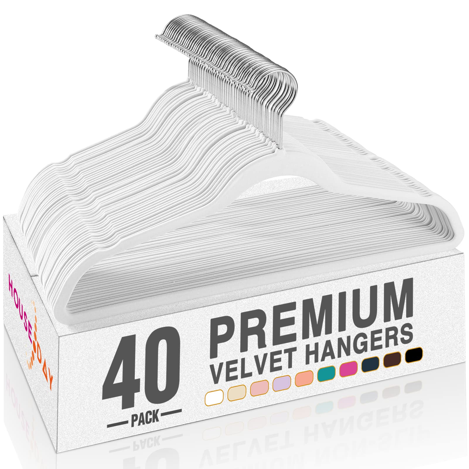 Photo 1 of HOUSE DAY White Velvet Hangers 40 Pack, Non Slip Clothes Felt Hanger Heavy Duty for Coat, Premium Slim Space Saving Suit Hangers for Closet Organizer, 360° Rotating Silver Hook