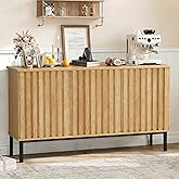 Garvee 47.2 Inch Sideboard Buffet Cabinet with Fluted Doors, Modern Wood Storage Cabinet with Adjustable Shelf, Freestanding Coffee Bar for Dining Room Living Room