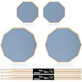 8 Pieces Drum Practice Pad and Sticks Set, Grey | 12 Inch + 8 Inch Double Sided Silent Snare Drum Pads with 2 Pairs 5a Drum Sticks for Realistic Practice Drumming