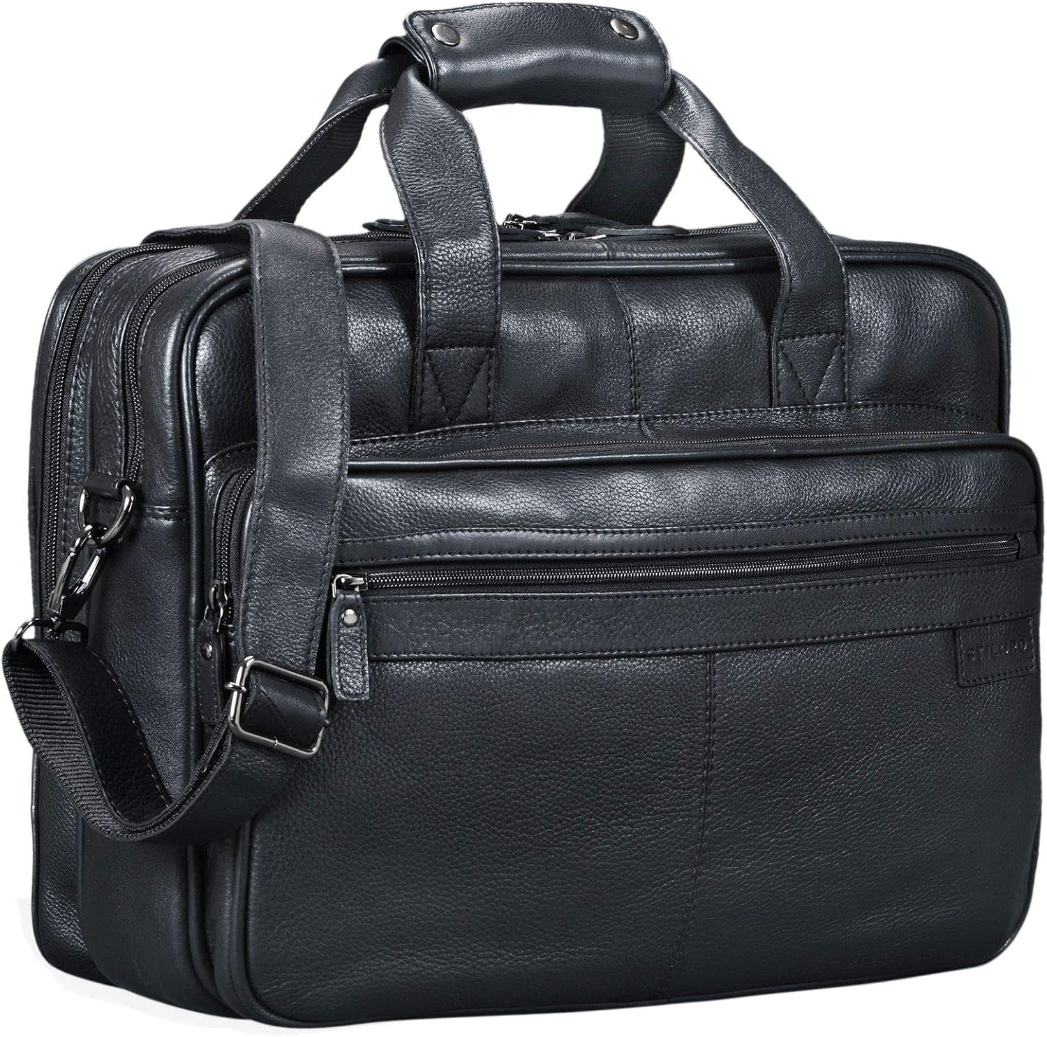 STILORD 'Atlantis' Leather Business Bag Large Vintage Teacher Bag Large Leather Business Bag for Trolley Attachable Genuine Leather, Colour:Black