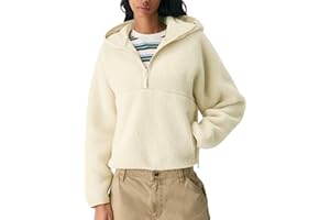 GTLIAE Women's Hoodie Half Zip Sherpa Fleece Pullover Lightweight Cropped Jacket with Zipper Pockets