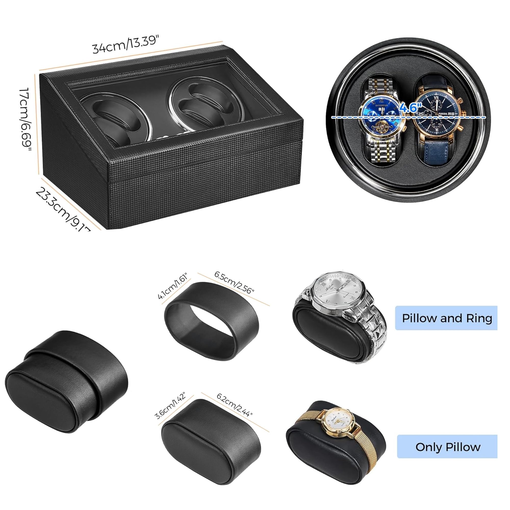 ANWBROAD ANWBROAD Watch Winder for Automatic Watches 4 Watch Rotator and 6 Extra Storages with Super Quiet Motor and LED Backlight Turner Carbon Fiber Shaker 5 Rotating Modes USB UJWW002F