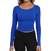 Artfish Women's Casual Basic Ribbed T-Shirts Slim Fitted Boat Neck Long Sleeve Crop Top
