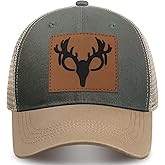 Hunting Deer Hat, Snapback Trucker Hats Leather Patch Mesh Baseball Cap Hunter Gifts for Men Dad Grandpa