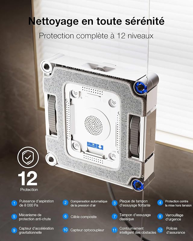 WINBOT W3 OMNI Robot Nettoyeur de Vitres avec Station, Lavage Automatique des Tampons, Nettoyage Intelligent Jusqu’aux Bords, Pulvérisation à 3 Jets, Contrôle via Application