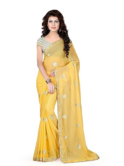 Oomph! Womens Chiffon Saree with Blouse Piece