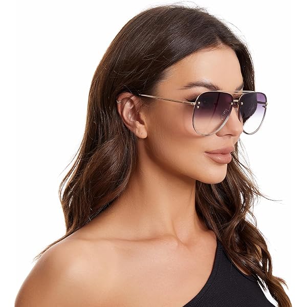 Women Aviator Sunglasses Rimless Oversized Gradient Mirrored UV Fashion Modern Mirrored Flat Lens Rimless Aviator Sunglasses - zeroUV main image 4