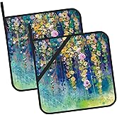 Abstract Floral Watercolor Painting Pot Holders Set of 2 Kitchen Heat Resistant Potholder for Microwave Cooking Baking Oven End Dishes and BBQ