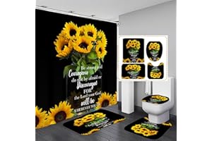 AZHM Shower Curtain Sets for Bathroom 4 Pcs Sunflower Bathroom Set Decor with Shower Curtain Toilet Lid Cover Bath Mat and 12 Plastic Hooks Waterproof Fabric Bathroom Curtains Shower Set