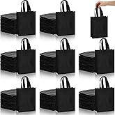 Jexine 100 Pcs Non Woven Bags Reusable Gift Bag with Handles Shopping Tote Grocery Goodie Party Treat Bags Favors(Black)