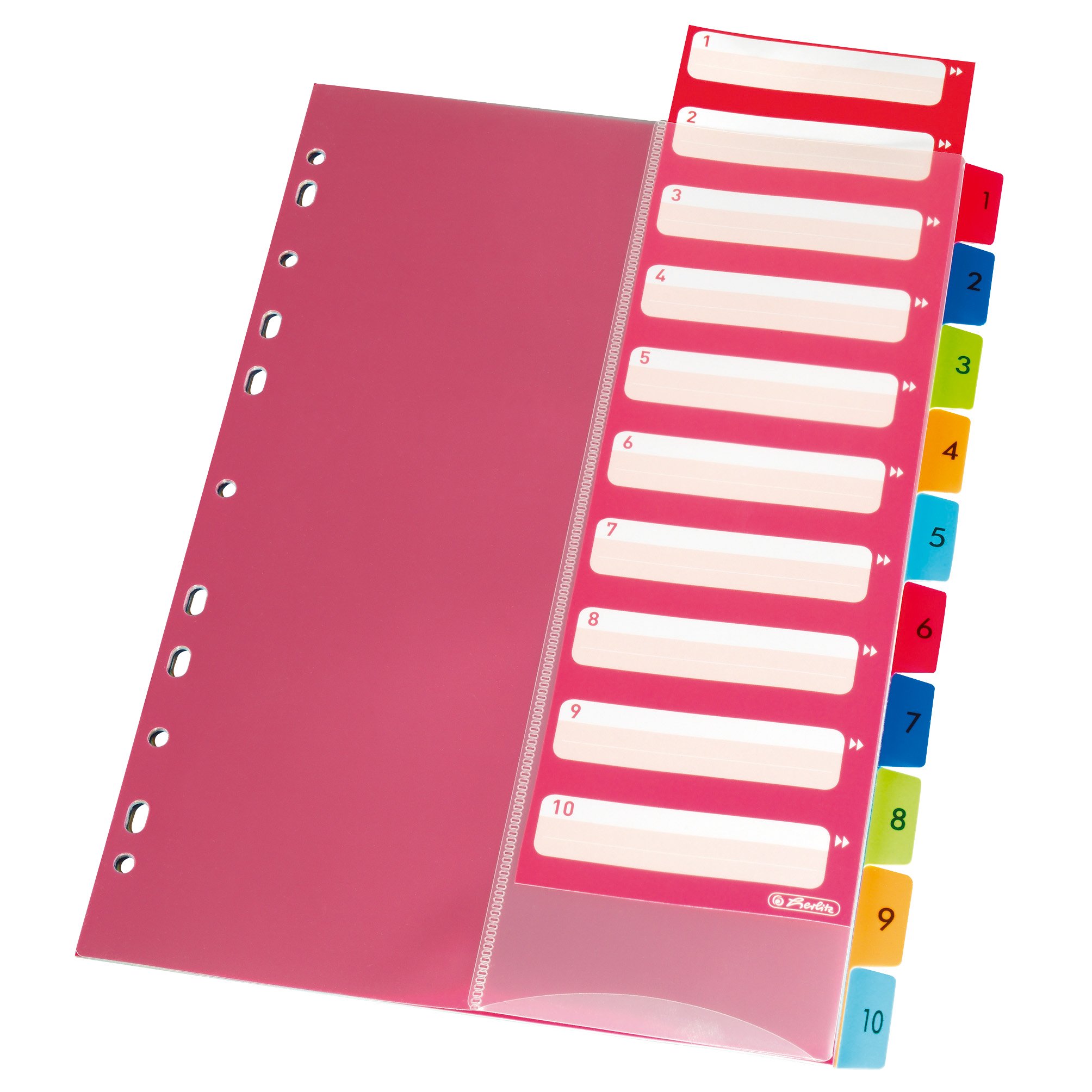 Herlitz 10913929 Register 1-10, 21 x 29.7 cm, PP, colored with index leaf and Euro hole