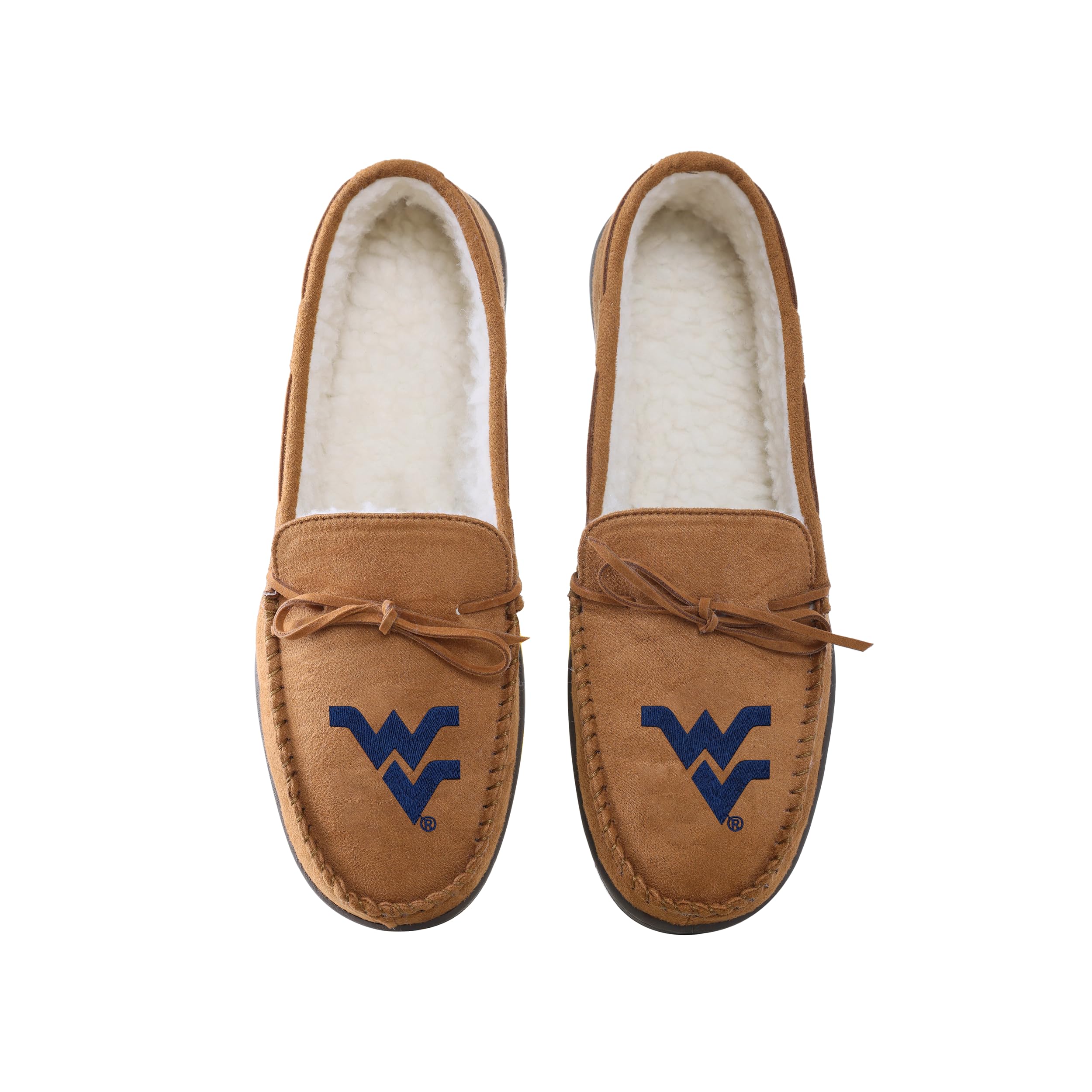 foco NCAA West Virginia Mountaineers Mens College Team Logo Moccasin Slippers, Tan, Medium (9-10)
