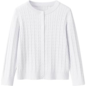 Yekaty Girls Cable Knit Cardigan Button Up Sweater School Uniform | Spring Fall Wear for 4-12Years,Ribbed Cuffs Crew Neck Swe