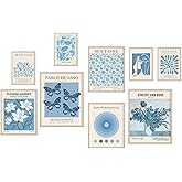 Blue Wall Art Poster Prints,Set of 9 Matisse Wall Decor for Dorm Bedroom,Trendy Aesthetic Pictures for Teens Boys Girls, Maximalism Posters Wall Decorations