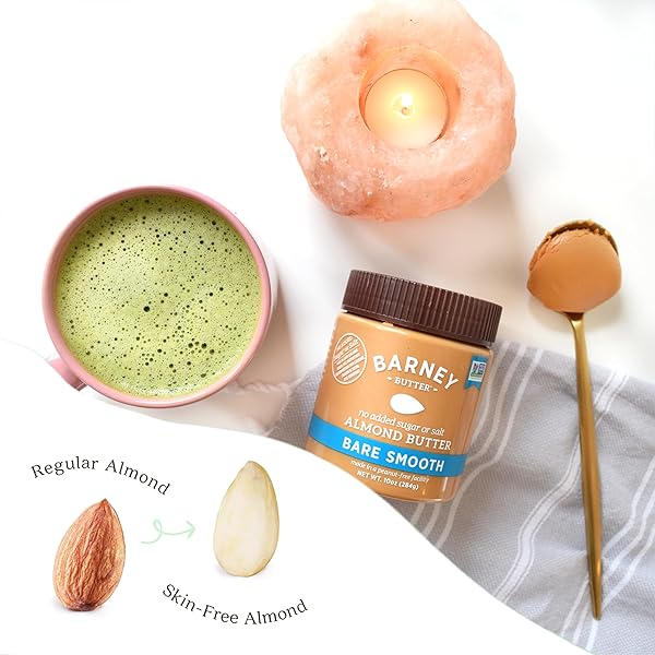 BARNEY BUTTER ALMOND BUTTER, BARE SMOOTH, 10 OUNCE JAR, NO ADDED SUGAR OR SALT, SKIN-FREE ALMONDS, NO STIR, NON-GMO, GLUTEN FREE, KETO, PALEO, VEGAN