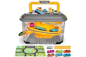 SAICHOTOY Toy Car Track Storage Playset - Toddler Toys for Ages 2-4, Toy Car Set Including 12 Diecast Cars, PlayMat, Race Tracks, Car Ramp, Kids Birthyday Gift for 2 3 4 5 Year Old Boys